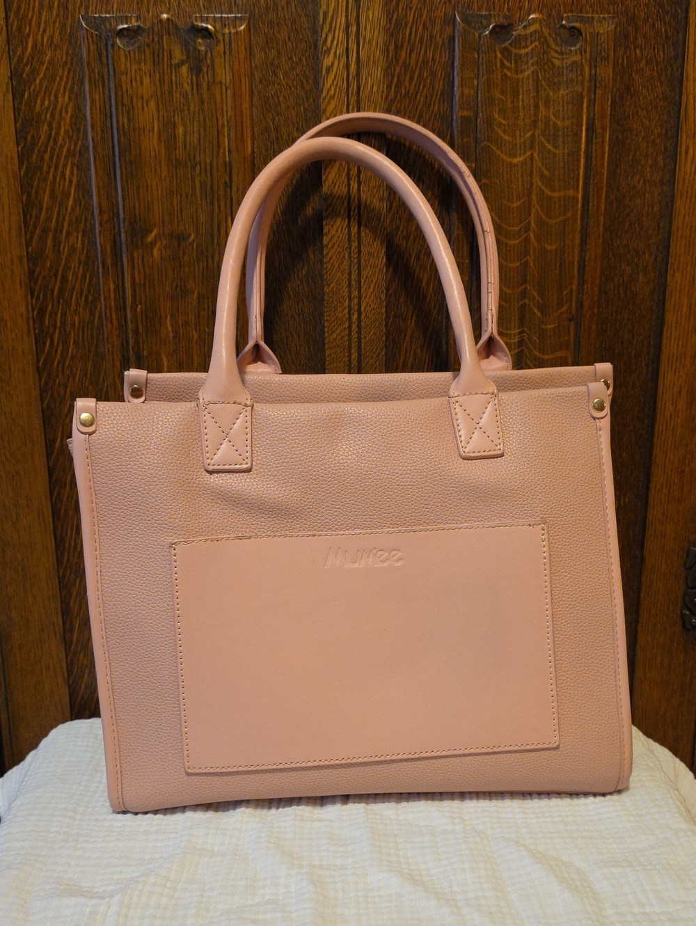Blush Pink Structured Tote with Front Pocket
